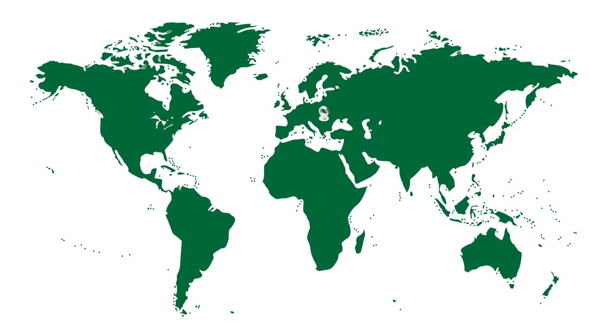 World map with marked regions and list of Business Central localizations for Germany, Austria, Switzerland, Liechtenstein and Northern Italy.
