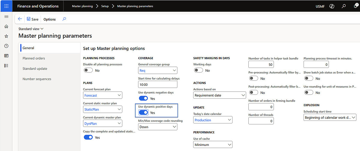 Master planning parameters in Dynamics 365 Finance and Operations with dynamic positive and negative days for short-term planning