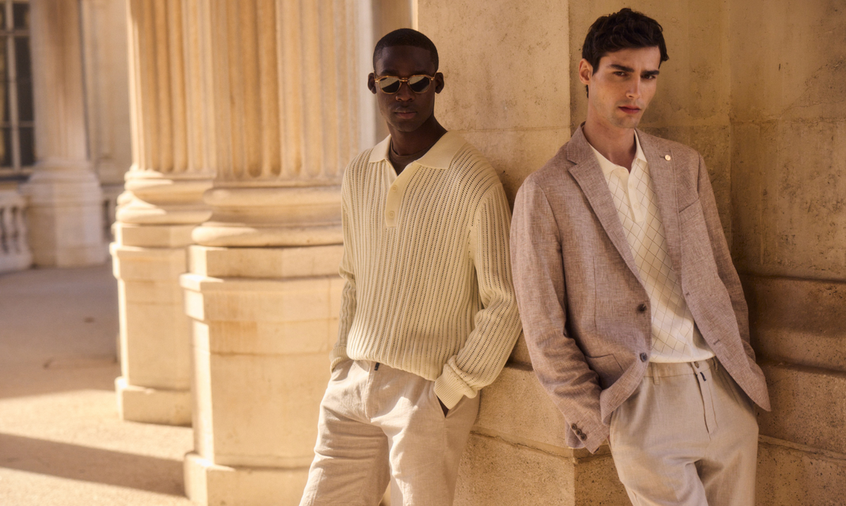 R.Brand Group Reference – Premium menswear collection showcased by two male models, highlighting modern fashion, lifestyle, and international brand expertise.