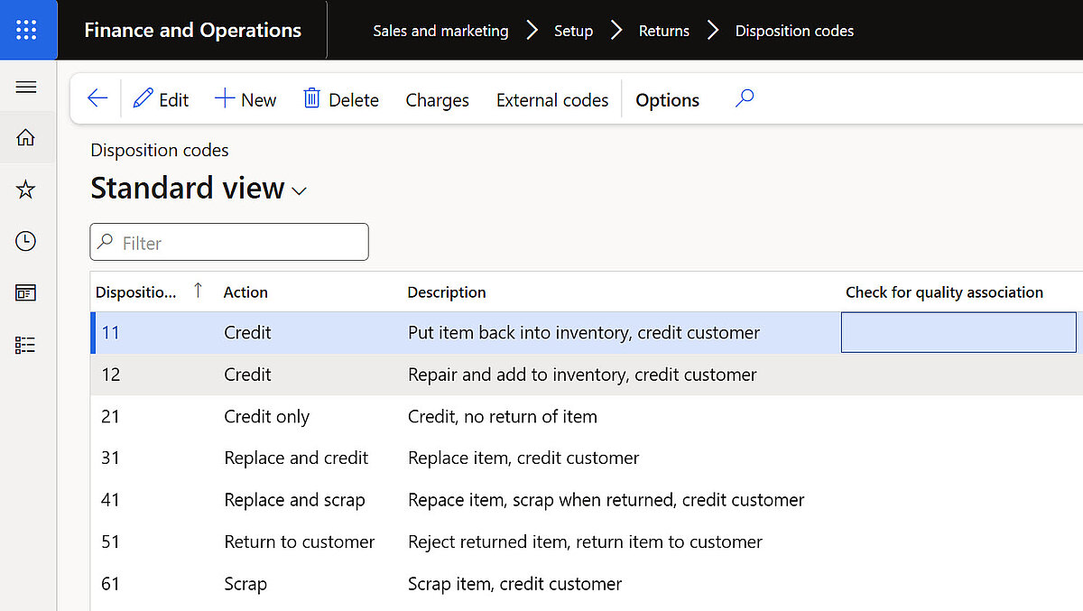 Return disposition codes in Dynamics 365 Finance and Operations for credit, replacement, repair and scrap processing