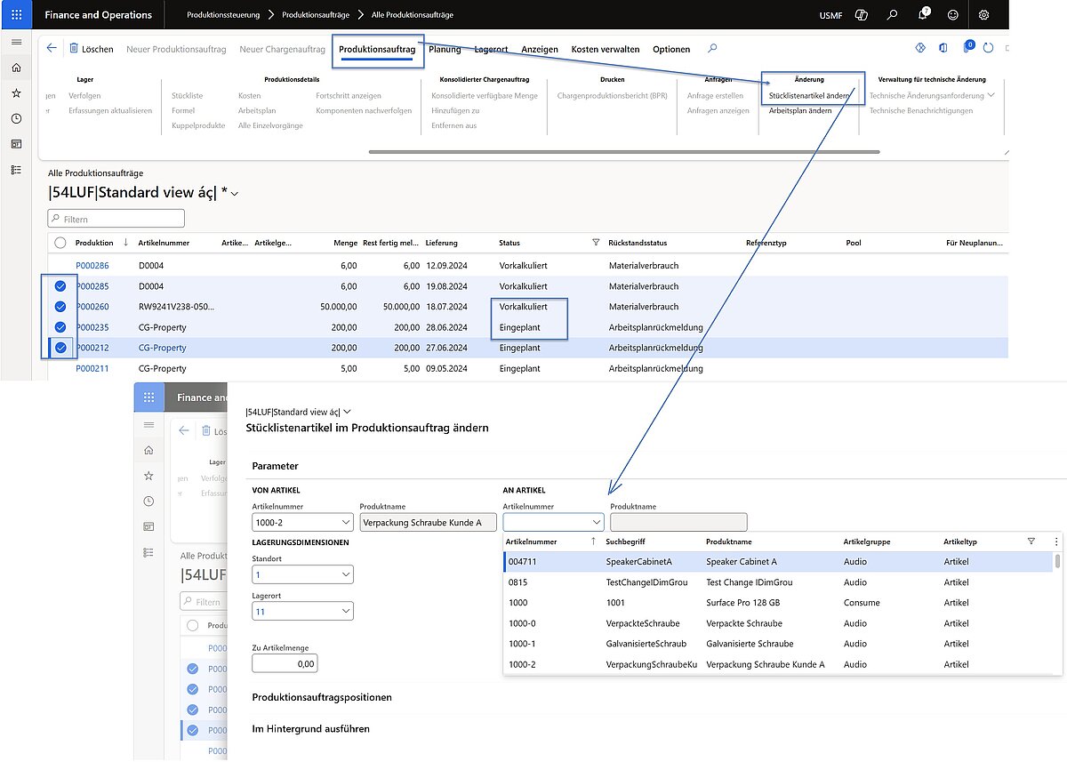 Ändern von Stücklistenartikeln im Produktionsauftrag in Dynamics 365 Finance and Operations zur flexiblen Reaktion auf Materialänderungen