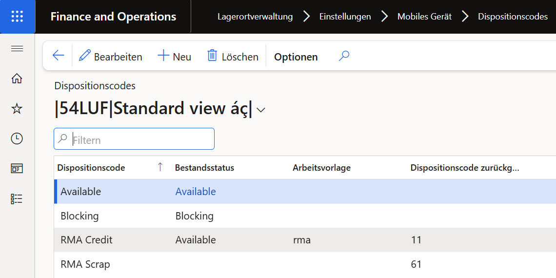 Dispositionscodes in Dynamics 365 Finance and Operations zur Steuerung von Bestandsstatus und RMA-Rückgaben im Lager