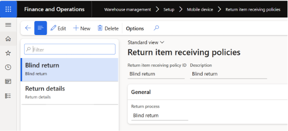 Mobile device policies for receiving return items in Dynamics 365 Finance and Operations with blind return configuration